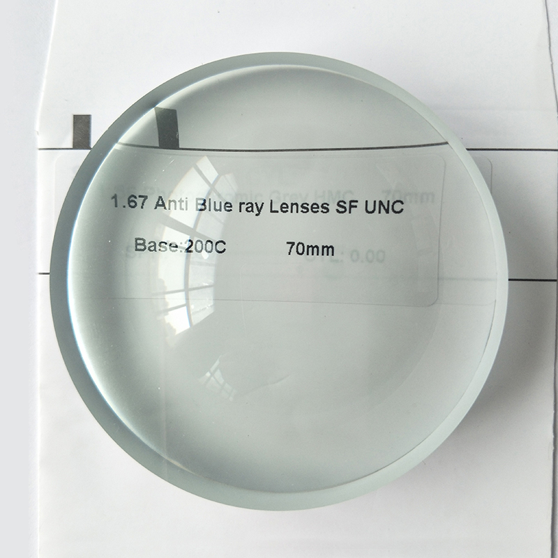 1.67 Yarı Mamul Mavi Blok Tek Odaklı Lens